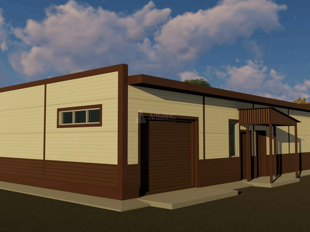 3D визуализация Офис с гаражом из сэндвич-панелей - фото 1